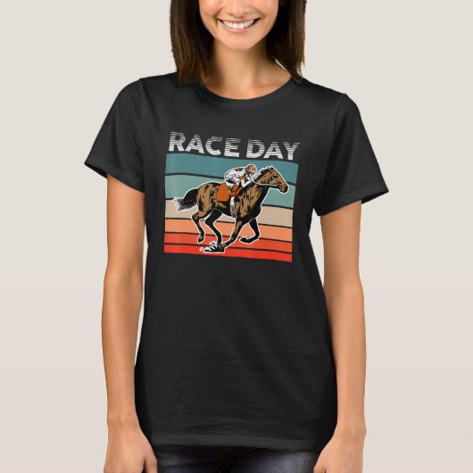 Equestrian Horse Racing Racer Horse Jockey Retro R Tシャツ (正面)