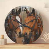 Equestrian pair of horses rustic countryside style ラージ壁時計