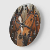 Equestrian pair of horses rustic countryside style ラージ壁時計 (傾斜)