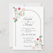 Equestrian Pink Floral Rustic Wedding 招待状 (正面)