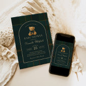 Equestrian Polo Plaid Teddy Bear Baby Shower 招待状