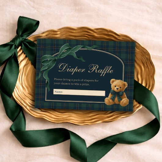 Equestrian Polo Plaid Teddy Bear Diaper Raffle エンクロージャーカード