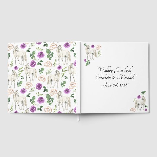 Equestrian Purple Floral Rustic Wedding  ゲストブック (全面)