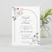 Equestrian Purple Floral Rustic Wedding 招待状 (スタンド正面)