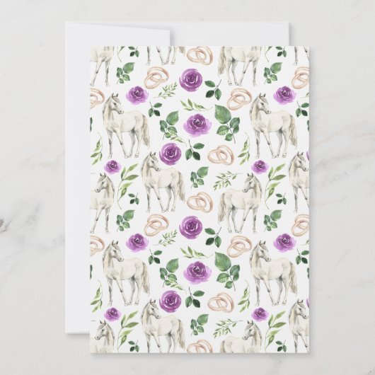 Equestrian Purple Floral Rustic Wedding 招待状 (裏面)