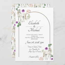 Equestrian Purple Floral Wedding Invitation  招待状