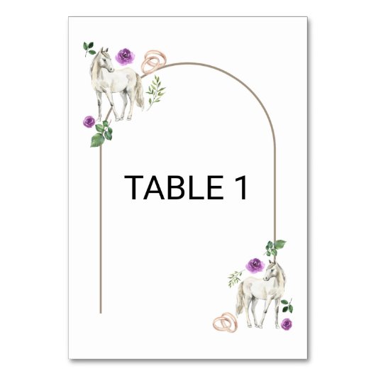 Equestrian Purple Floral Wedding Table Number Card テーブルナンバー (正面)