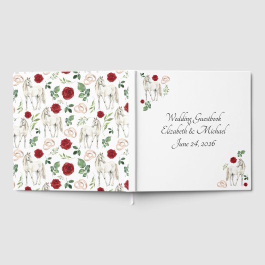 Equestrian Red Floral Rustic Wedding ゲストブック (全面)