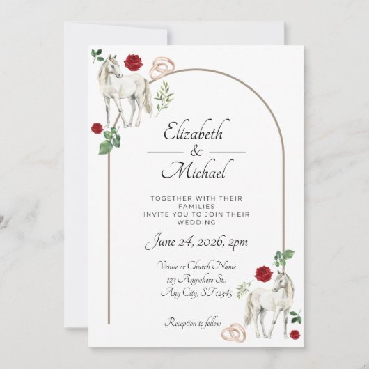 Equestrian Red Floral Wedding Invitation  招待状 (正面)