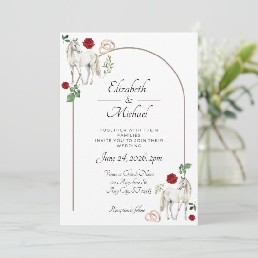 Equestrian Red Floral Wedding Invitation  招待状 (スタンド正面)