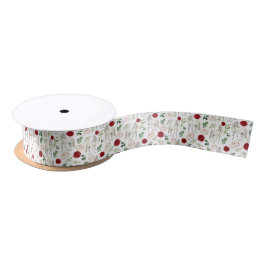 Equestrian Red Floral Wedding Satin Ribbon  サテンリボン
