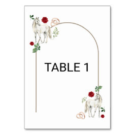 Equestrian Red Floral Wedding Table Number Card テーブルナンバー