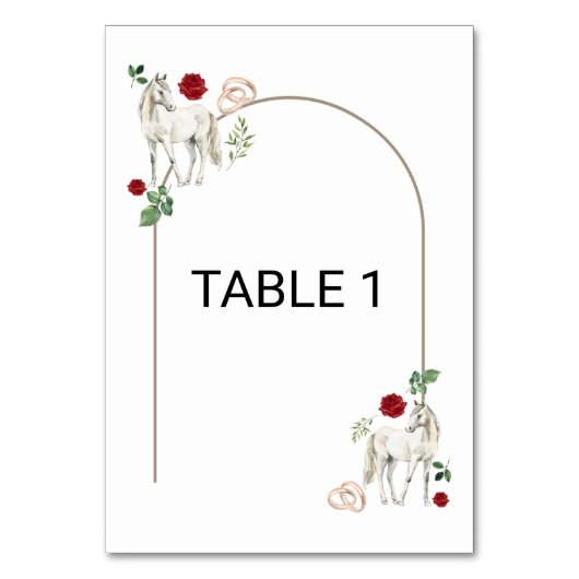Equestrian Red Floral Wedding Table Number Card テーブルナンバー (正面)