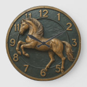 Equestrian rustic farmhouse horse lover barn style ラージ壁時計 (正面)
