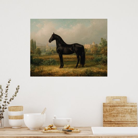 Equestrian Vintage Style Horse Landscape ポスター (キッチン)