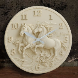 Equestrian White horse marble  ラージ壁時計
