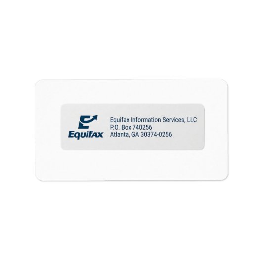 Equifax 消費者用郵送ラベル (個人に関する懸念) ラベル (正面)