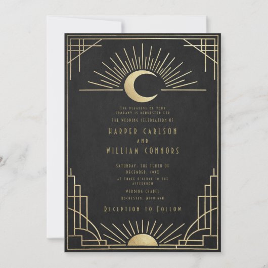 Equinox Art Deco celestial wedding Invitation 招待状 (正面)
