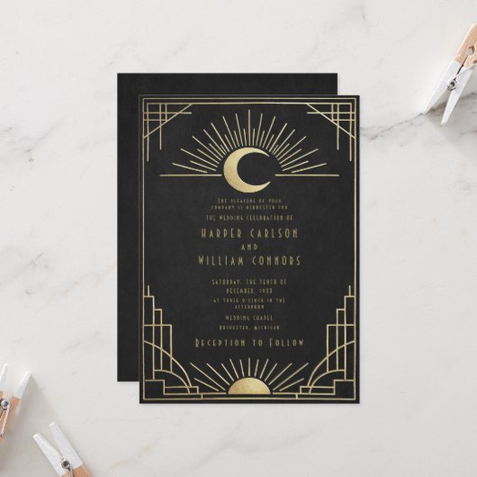 Equinox Art Deco celestial wedding Invitation 招待状 (正面/裏面インサイチュ)