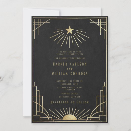 Equinox Art Deco Celestial Wedding Invitation 招待状 (正面)