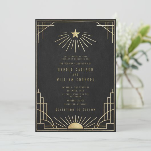 Equinox Art Deco Celestial Wedding Invitation 招待状 (スタンド正面)