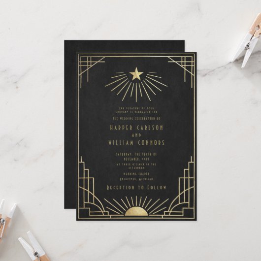 Equinox Art Deco Celestial Wedding Invitation 招待状 (正面/裏面インサイチュ)