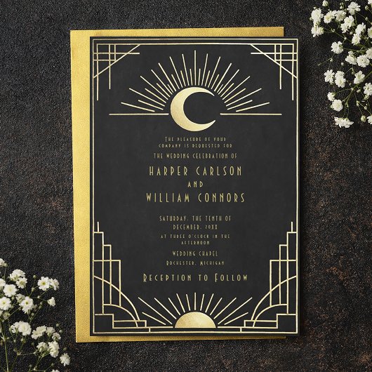 Equinox Art Deco celestial wedding Invitation 招待状