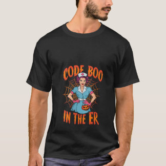 Erクルーの女性コードブーおもしろい幽霊ハロー Tシャツ