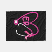 Erハート聴診器ピンクリボン乳癌Er フリースブランケット (正面(横))