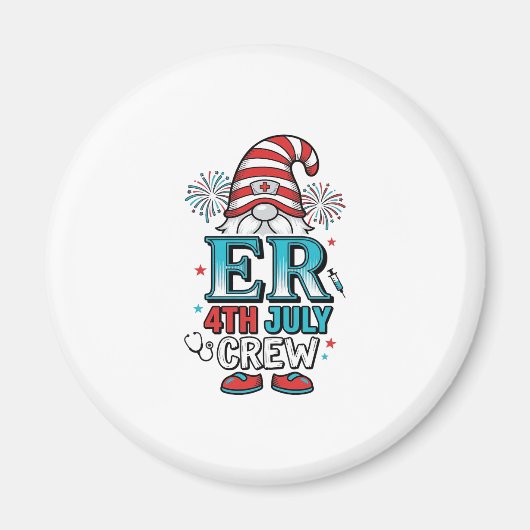 ER 7月4日クルー愛国主義ノームTシャツデザイン_1 マグネット (正面)
