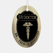 ER Doctor 👨 ⚕️ ‍ – 黒と金ゴールド メタルオーナメント (正面右)