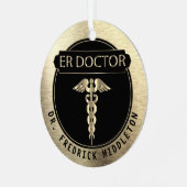 ER Doctor 👨 ⚕️ ‍ – 黒と金ゴールド メタルオーナメント (正面左)