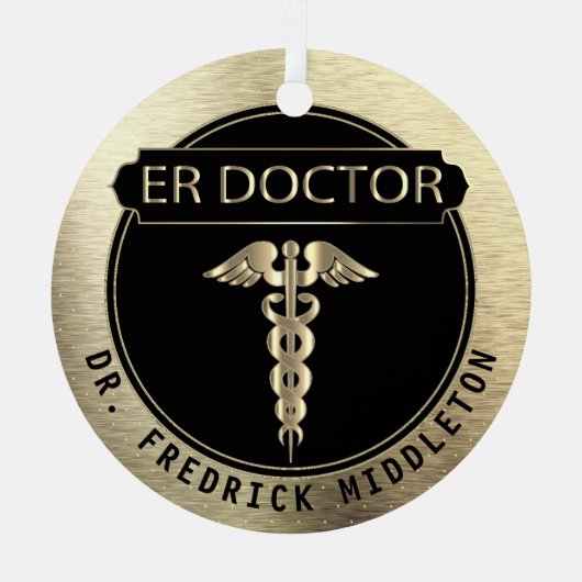 ER Doctor 👨 ⚕️ ‍ – 黒と金ゴールド メタルオーナメント (正面)