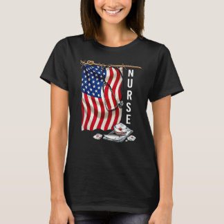 ER Nurse 4th of July American Flag Patriotic USA S Tシャツ