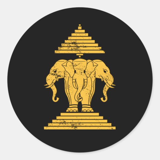 Erawan Sabaidi Greeting 3頭の象の国 ラウンドシール (正面)