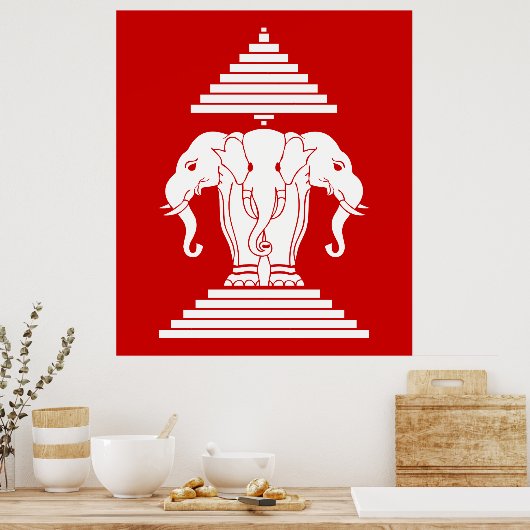 Erawan Three Headed Elephant Lao / Laos Flag ポスター (キッチン)