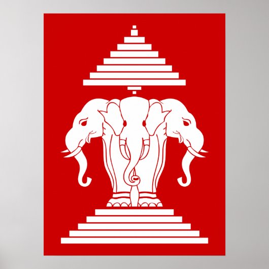 Erawan Three Headed Elephant Lao / Laos Flag ポスター (正面)