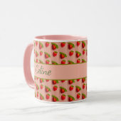 Erdbeeren auf einem rosa Hintergrund in Stoffoptik マグカップ (正面左)