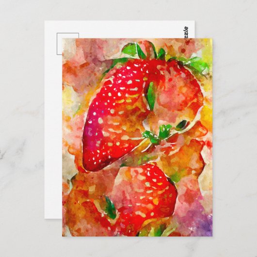 Erdbeeren in Aquarell. Gemalte Früchte. ポストカード (正面/裏面)