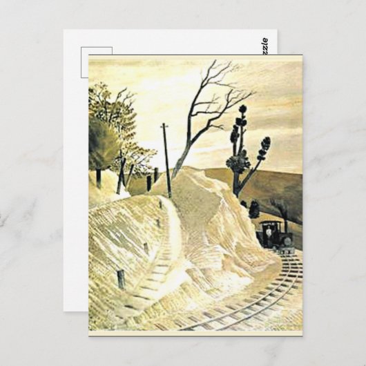 Eric Ravilious – 曲がり角を丸めた蒸気列車 ポストカード (正面/裏面)