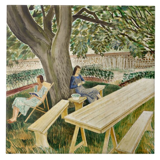 Eric Ravilious - Two Women in a Garden, fine art タイル (正面)