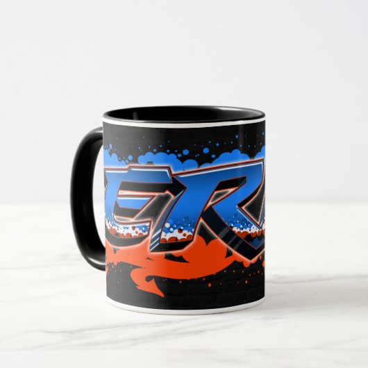 Eric Vorname Name Graffiti blue orange Tasse マグカップ (正面左)
