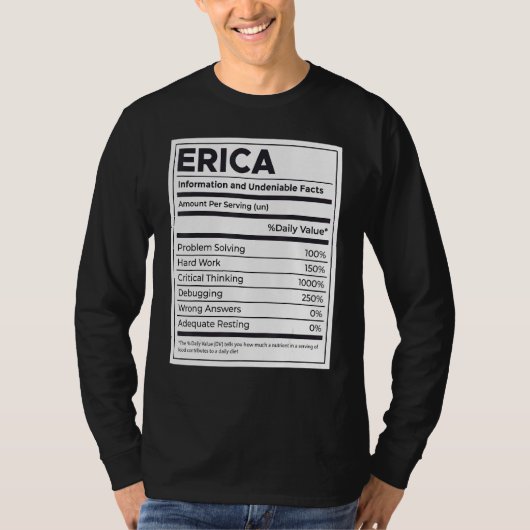 Erica栄養情報問題解決懸命W Tシャツ (正面)