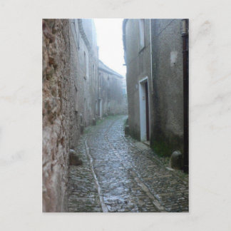 Erice Sicilyはがきに雨の通り ポストカード