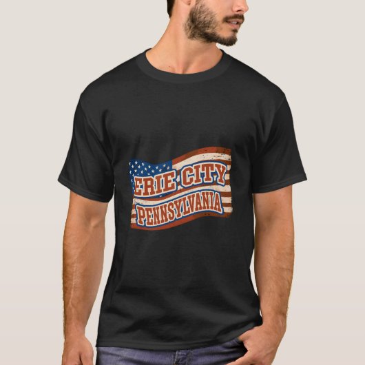 Erie City Pennsylvania American Flag Tシャツ (正面)