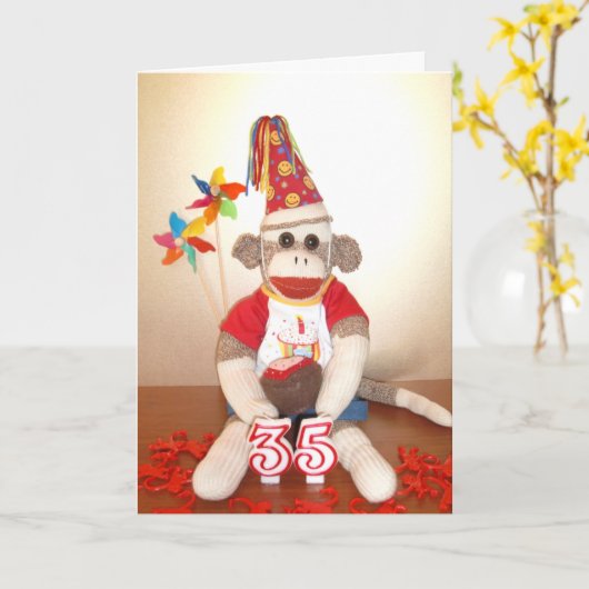 Ernie the Sock Monkey 35誕生日カード カード (黄色い花)