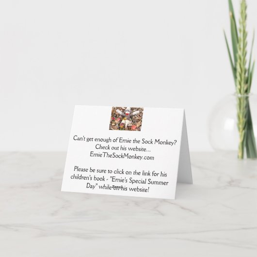 Ernie the Sock Monkey Pile of 離れ Monkey Note Card カード (裏面)
