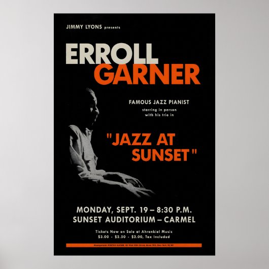 Erroll Garner jazz poster - Concert by the Sea ポスター (正面)