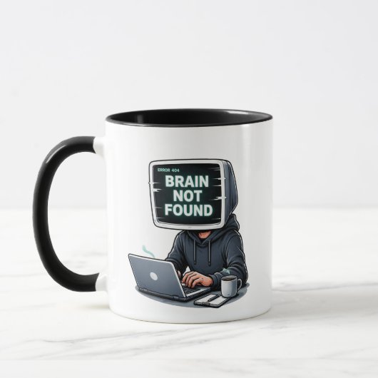 Error 404 Brain Not Found 面白いデザイン - プログラム マグカップ (左)