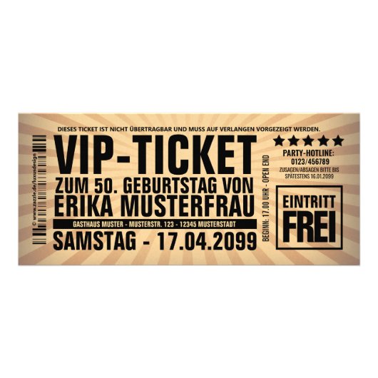 Erstelle deine eigenen Einladungen als VIP-TICKET ラックカード (正面)